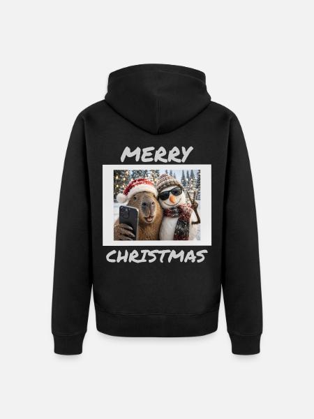 Capybara Weihnachten Schneemann Winterfreunde - Unisex Premium Bio Zip Hoodie - Schwarz