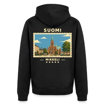 Suomi Mikkeli Vintage Reisemarke - Unisex Premium Bio Zip Hoodie - Schwarz - Hinten - Nico (187cm)