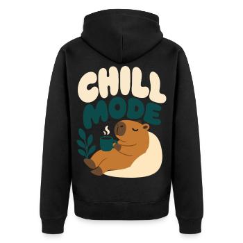 Chill Mode – Entspanntes Capybara mit heißem Geträ - Unisex Premium Bio Zip Hoodie - Schwarz - Hinten - Nico (187cm)