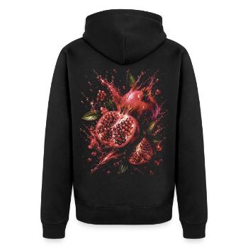 Granatapfel-Rubinrote Frucht-Spritzkunst - Unisex Premium Bio Zip Hoodie - Schwarz - Hinten - Nico (187cm)