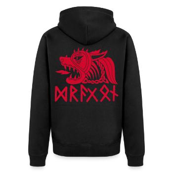 Das Rote Biest im Wald - Unisex Premium Bio Zip Hoodie - Schwarz - Hinten - Nico (187cm)