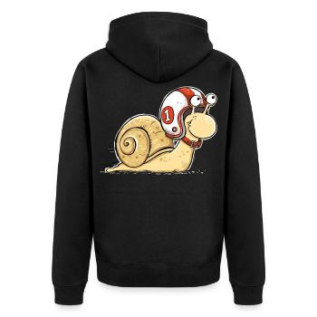 Vollgas Schnecke – Lustige Rennschnecke mit Helm - Unisex Premium Bio Zip Hoodie - Schwarz - Hinten - Nico (187cm)