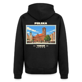 Polska Toruń Vintage Reisemarke - Unisex Premium Bio Zip Hoodie - Schwarz - Hinten - Nico (187cm)
