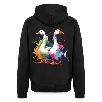Pilgrim Gans Pilgrim Goose - Unisex Premium Bio Zip Hoodie - Schwarz - Hinten - Nico (187cm)