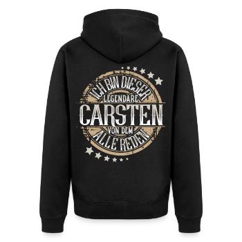 Carsten - Unisex Premium Bio Zip Hoodie - Schwarz - Hinten - Nico (187cm)