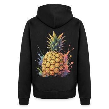 Tropische Ananas-Gelbe Frucht-Spritzkunst - Unisex Premium Bio Zip Hoodie - Schwarz - Hinten - Nico (187cm)