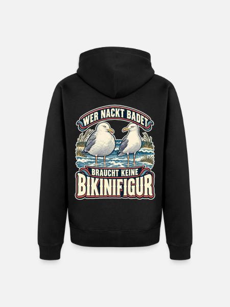 Wer nackt badet Bikinifigur Möwe - Unisex Premium Bio Zip Hoodie - Schwarz