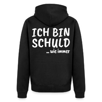 Ich bin schuld ... wie immer - Unisex Premium Bio Zip Hoodie - Schwarz - Hinten - Nico (187cm)