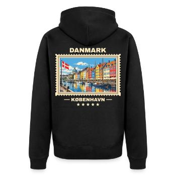 Danmark København Vintage Reisemarke - Unisex Premium Bio Zip Hoodie - Schwarz - Hinten - Nico (187cm)