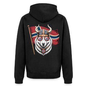 Viking Wolf Norway - Unisex Premium Bio Zip Hoodie - Schwarz - Hinten - Nico (187cm)