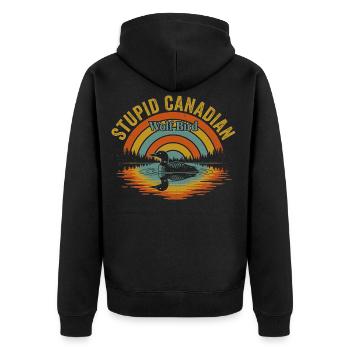 Stupid Canadian Wolf Bird - Unisex Premium Bio Zip Hoodie - Schwarz - Hinten - Nico (187cm)