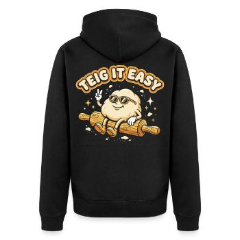 Teig It Easy - Lustiges Bäcker Backen Design - Unisex Premium Bio Zip Hoodie - Schwarz - Hinten - Nico (187cm)