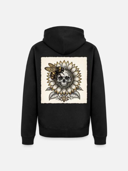 Hummel-Schädel-Sonnenblume - Unisex Premium Bio Zip Hoodie - Schwarz