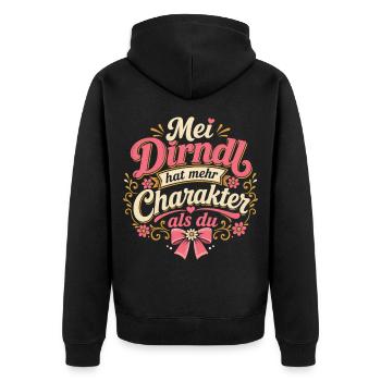 Dirndl - Unisex Premium Bio Zip Hoodie - Schwarz - Hinten - Nico (187cm)