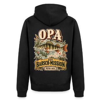 Opa Angeln Barsch Mission Geschenk Shirt - Unisex Premium Bio Zip Hoodie - Schwarz - Hinten - Nico (187cm)