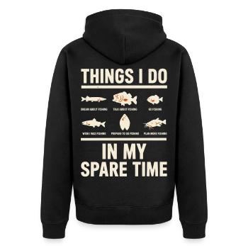 Dinge, die ich in meiner Freizeit beim Angeln mache - Unisex Premium Bio Zip Hoodie - Schwarz - Hinten - Nico (187cm)