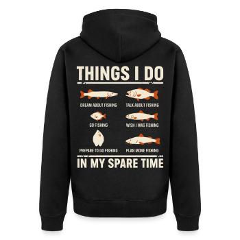Dinge, die ich in meiner Freizeit beim Angeln mache - Unisex Premium Bio Zip Hoodie - Schwarz - Hinten - Nico (187cm)