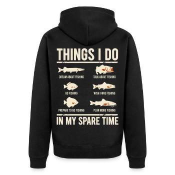 Dinge, die ich in meiner Freizeit beim Angeln mache - Unisex Premium Bio Zip Hoodie - Schwarz - Hinten - Nico (187cm)