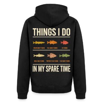 Dinge, die ich in meiner Freizeit beim Angeln mache - Unisex Premium Bio Zip Hoodie - Schwarz - Hinten - Nico (187cm)
