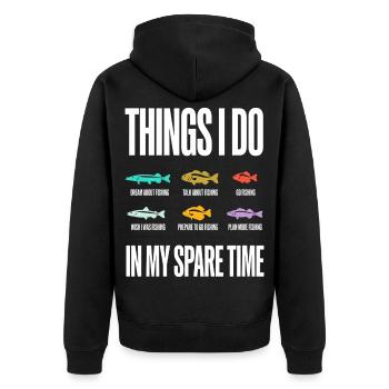 Dinge, die ich in meiner Freizeit beim Angeln mache - Unisex Premium Bio Zip Hoodie - Schwarz - Hinten - Nico (187cm)