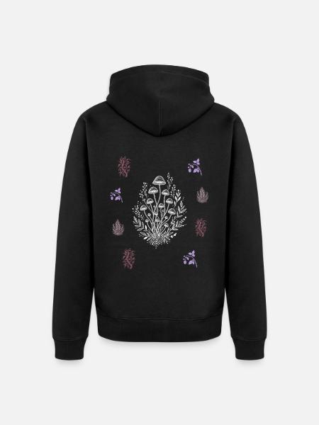 Pilze & Blütenzweig - Botanische Kunst - Unisex Premium Bio Zip Hoodie - Schwarz