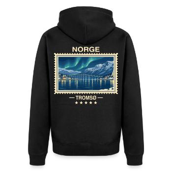 Norwegen Tromsø Vintage Reisemarke - Unisex Premium Bio Zip Hoodie - Schwarz - Hinten - Nico (187cm)