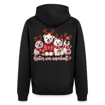 Rentier Kuschelcrew Winterzeit - Unisex Premium Bio Zip Hoodie - Schwarz - Hinten - Nico (187cm)