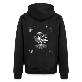 Blumenwurzel & Farn & Dornenwurzel - Naturmotiv - Unisex Premium Bio Zip Hoodie - Schwarz - Hinten - Nico (187cm)
