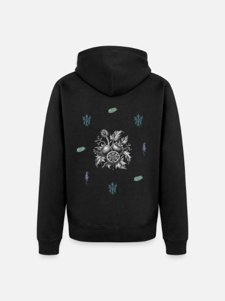 Frucht & Farn & Blumenranke - Naturmotiv - Unisex Premium Bio Zip Hoodie - Schwarz