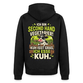 Ich bin Second Hand Vegetarier! - Unisex Premium Bio Zip Hoodie - Schwarz - Hinten - Nico (187cm)