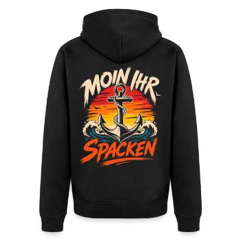 Moin Norddeutsche Bootsfahrer - Unisex Premium Bio Zip Hoodie - Schwarz - Hinten - Nico (187cm)