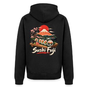 Sushi-Berg Fuji - Unisex Premium Bio Zip Hoodie - Schwarz - Hinten - Nico (187cm)