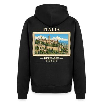 Italien Bergamo Vintage Reisemarke - Unisex Premium Bio Zip Hoodie - Schwarz - Hinten - Nico (187cm)