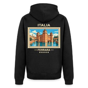 Italien Ferrara Vintage Reisemarke - Unisex Premium Bio Zip Hoodie - Schwarz - Hinten - Nico (187cm)