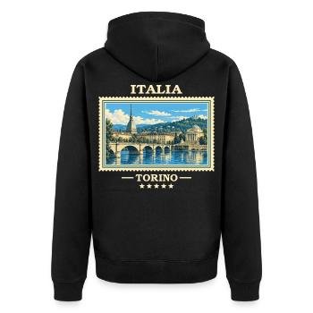 Italien Turin Vintage Reisemarke - Unisex Premium Bio Zip Hoodie - Schwarz - Hinten - Nico (187cm)