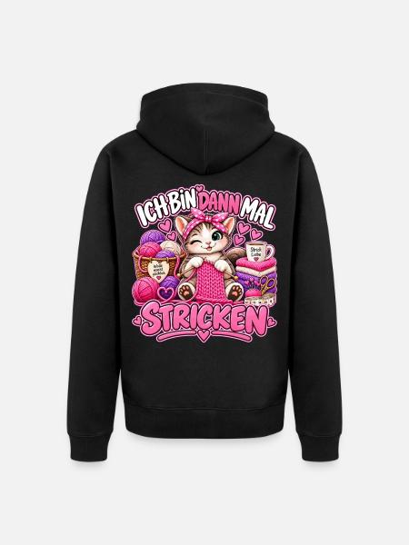 Ich bin dann mal Stricken - Unisex Premium Bio Zip Hoodie - Schwarz