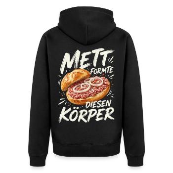Mett Formte Diesen Koerper Mead Buns - Unisex Premium Bio Zip Hoodie - Schwarz - Hinten - Nico (187cm)