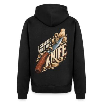 Holzschnitzerei Schnitzen Holzschnitzen - Unisex Premium Bio Zip Hoodie - Schwarz - Hinten - Nico (187cm)