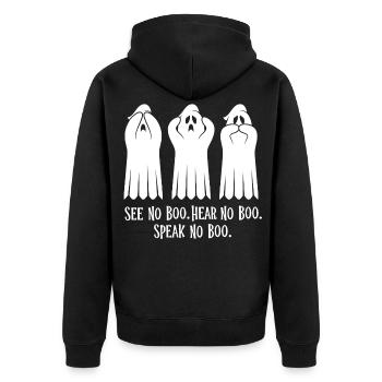 Drei weise Geister - Unisex Premium Bio Zip Hoodie - Schwarz - Hinten - Nico (187cm)