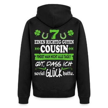 Bester Cousin Familie Glück Sprüche Family Lustig - Unisex Premium Bio Zip Hoodie - Schwarz - Hinten - Nico (187cm)