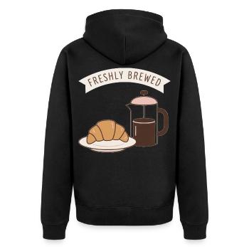 Frühstücksduft Kaffee Croissant - Unisex Premium Bio Zip Hoodie - Schwarz - Hinten - Nico (187cm)