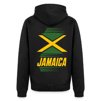 Jamaika - Unisex Premium Bio Zip Hoodie - Schwarz - Hinten - Nico (187cm)