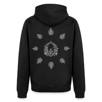 Dornen & Farn - Botanische Kunst - Unisex Premium Bio Zip Hoodie - Schwarz - Hinten - Nico (187cm)