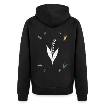 Maiglöckchen & Ameise & Farn - Botanik - Unisex Premium Bio Zip Hoodie - Schwarz - Hinten - Nico (187cm)