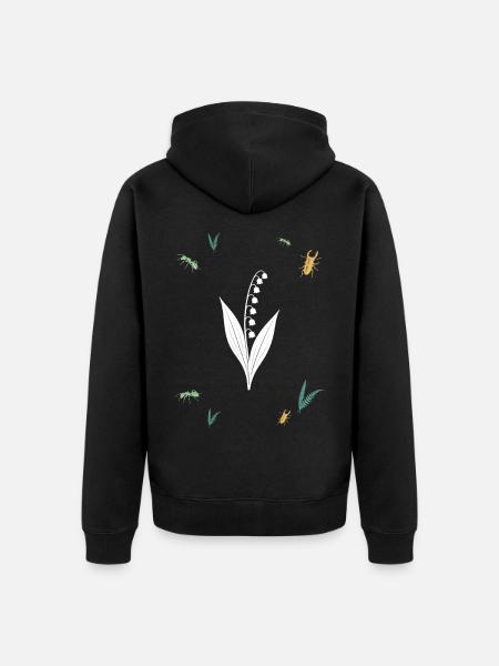 Maiglöckchen & Ameise & Farn - Botanik - Unisex Premium Bio Zip Hoodie - Schwarz