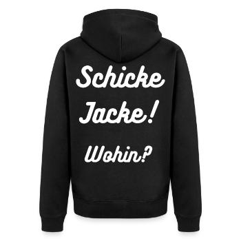HN Schicke Jacke Wohin Retro Script - Unisex Premium Bio Zip Hoodie - Schwarz - Hinten - Nico (187cm)