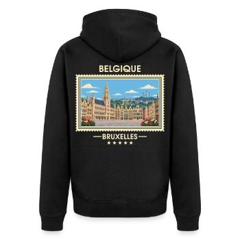 Belgien Brüssel Vintage Reisemarke - Unisex Premium Bio Zip Hoodie - Schwarz - Hinten - Nico (187cm)