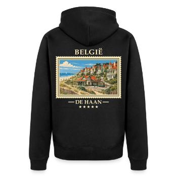 Belgien De Haan Vintage Reisemarke - Unisex Premium Bio Zip Hoodie - Schwarz - Hinten - Nico (187cm)