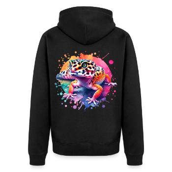 Leopardgecko Geschenk - Unisex Premium Bio Zip Hoodie - Schwarz - Hinten - Nico (187cm)