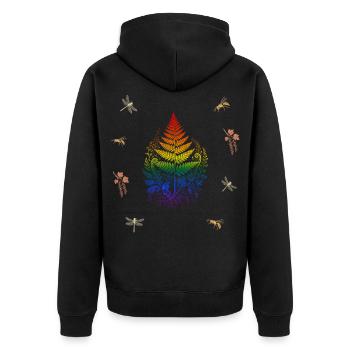 Farn & Libelle & Wespe - Botanische Kunst LGBTQ - Unisex Premium Bio Zip Hoodie - Schwarz - Hinten - Nico (187cm)